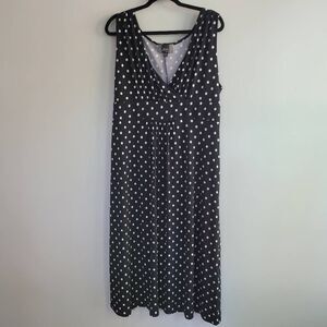 Vintage Y2K slinky brand 1X black & white polka dotted babydoll dress empire wai